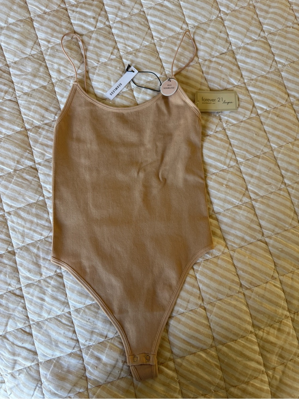 Forever 21 Ribbed Tan Girls' Spaghetti-Strap Bodysuit
